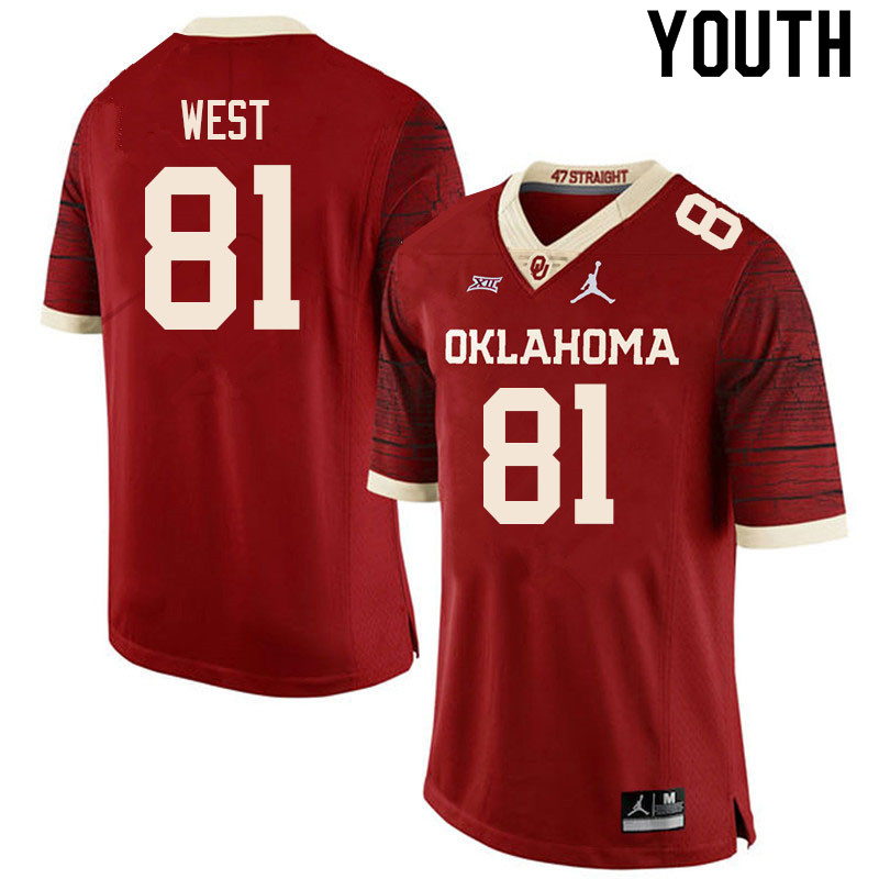 Youth #81 Trevon West Oklahoma Sooners College Football Jerseys Sale-Retro - Click Image to Close